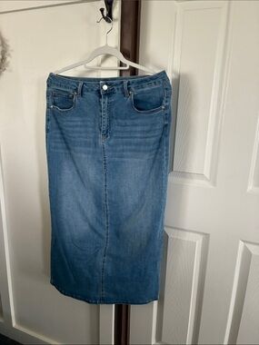 OAK Denim Maxi Skirt in Medium Blue